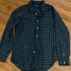 Ralph Lauren Men's Dark Green and Red Plaid Shirt